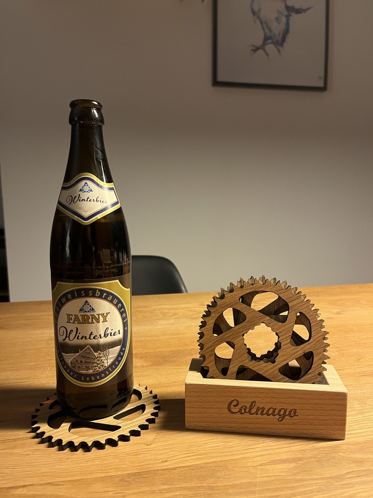 Holz Untersetzer Set - Kettenblatt Fahrrad Eiche geölt