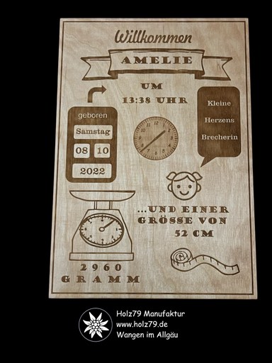 Kinder Geburtsdaten Holzbrett