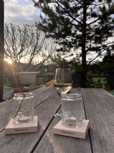 Windlicht Echtholz mit Vintage Glasgefäß